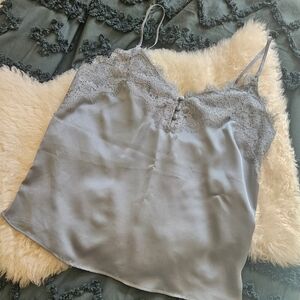 Silky Abercrombie & Fitch Teal Gray Lace Button Camisole